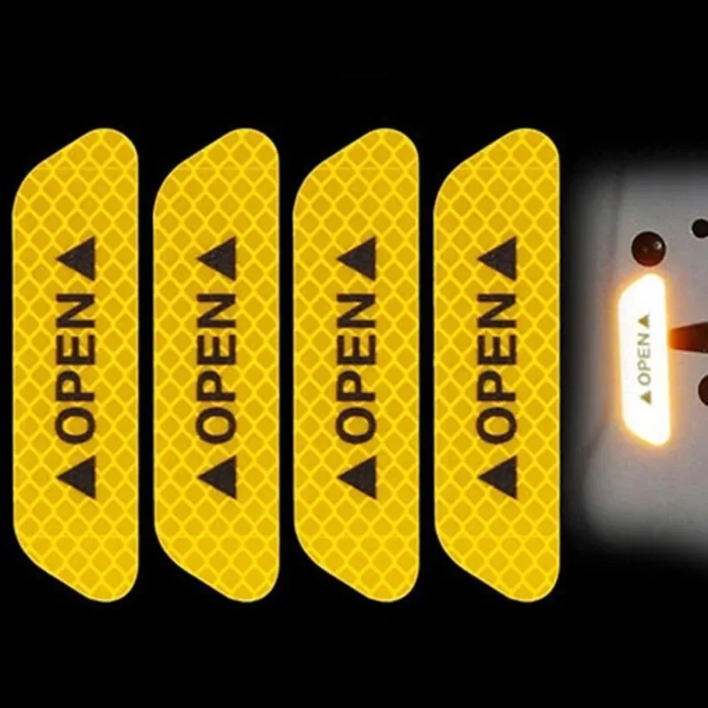 4Pcs/Set Car Open Reflective Tape Warning Sign Sticker Night Driving Safety Luminous Anti-collision Stripes Car Door Stickers E-289