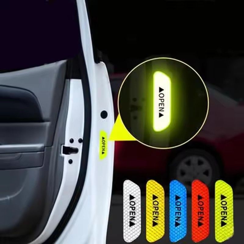 4Pcs/Set Car Open Reflective Tape Warning Sign Sticker Night Driving Safety Luminous Anti-collision Stripes Car Door Stickers E-289