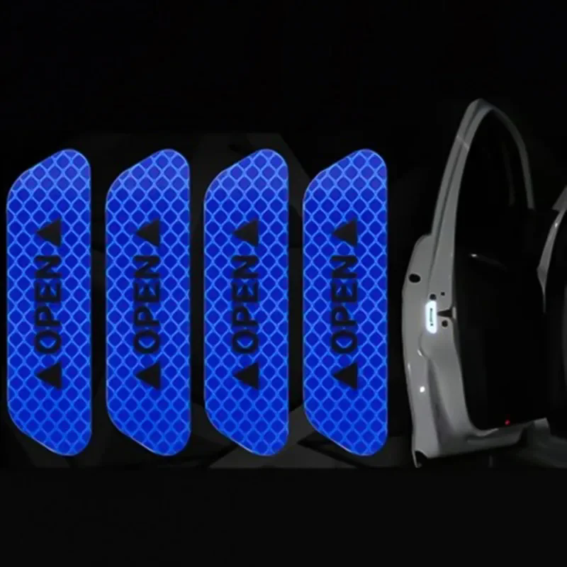 4Pcs/Set Car Open Reflective Tape Warning Sign Sticker Night Driving Safety Luminous Anti-collision Stripes Car Door Stickers E-289
