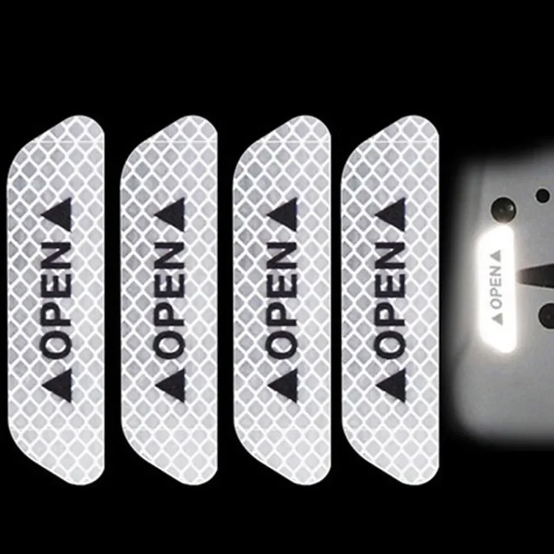 4Pcs/Set Car Open Reflective Tape Warning Sign Sticker Night Driving Safety Luminous Anti-collision Stripes Car Door Stickers E-289