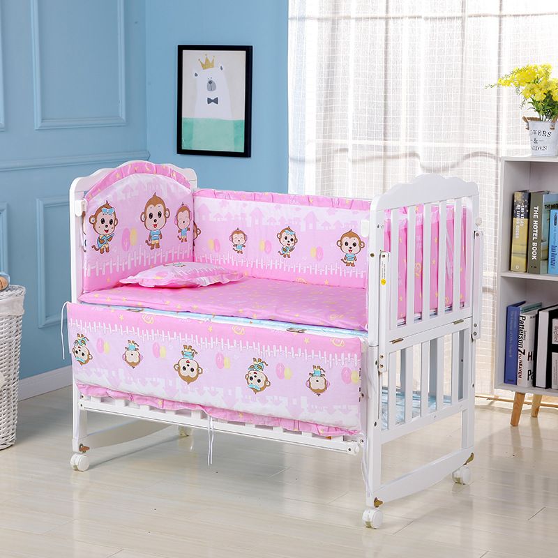 90*50 5Pcs/Set Cartoon Animated Crib Bed Bumper For Newborns Comfortable Children's Bed Protector Baby Washable Bedding Set