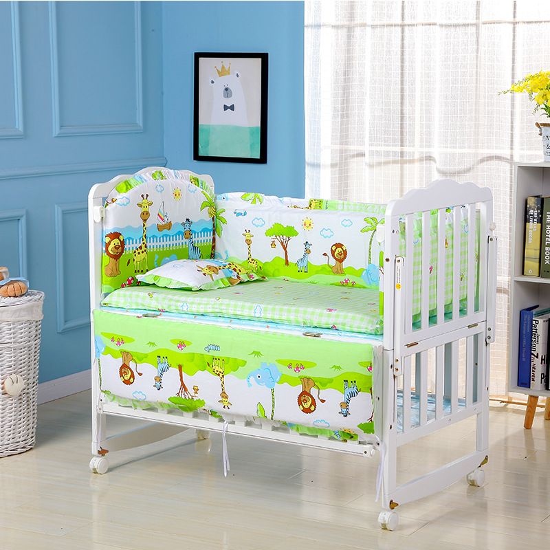 90*50 5Pcs/Set Cartoon Animated Crib Bed Bumper For Newborns Comfortable Children's Bed Protector Baby Washable Bedding Set