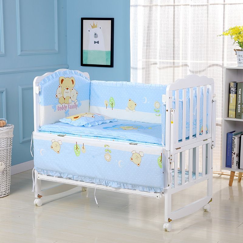 90*50 5Pcs/Set Cartoon Animated Crib Bed Bumper For Newborns Comfortable Children's Bed Protector Baby Washable Bedding Set