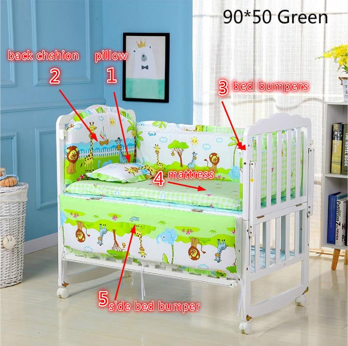 90*50 5Pcs/Set Cartoon Animated Crib Bed Bumper For Newborns Comfortable Children's Bed Protector Baby Washable Bedding Set