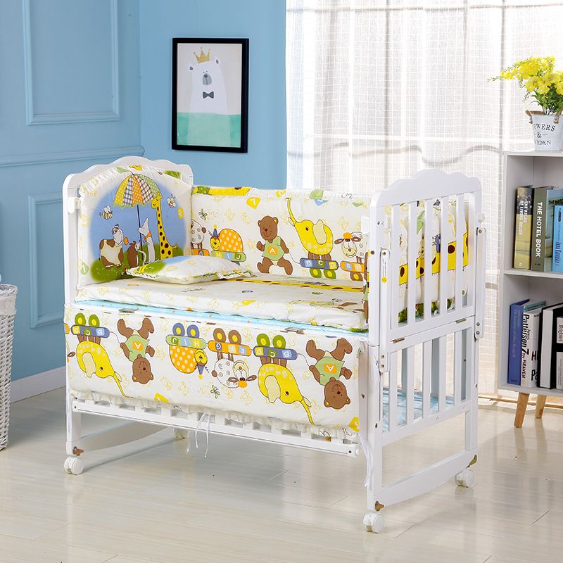 90*50 5Pcs/Set Cartoon Animated Crib Bed Bumper For Newborns Comfortable Children's Bed Protector Baby Washable Bedding Set
