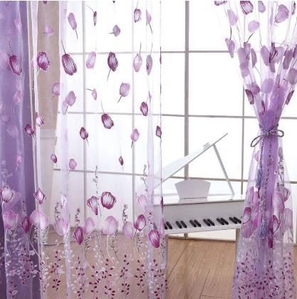 Tulip Flower Sheer Window Curtain Beads Tassel Door Scarf Drapes Valance &