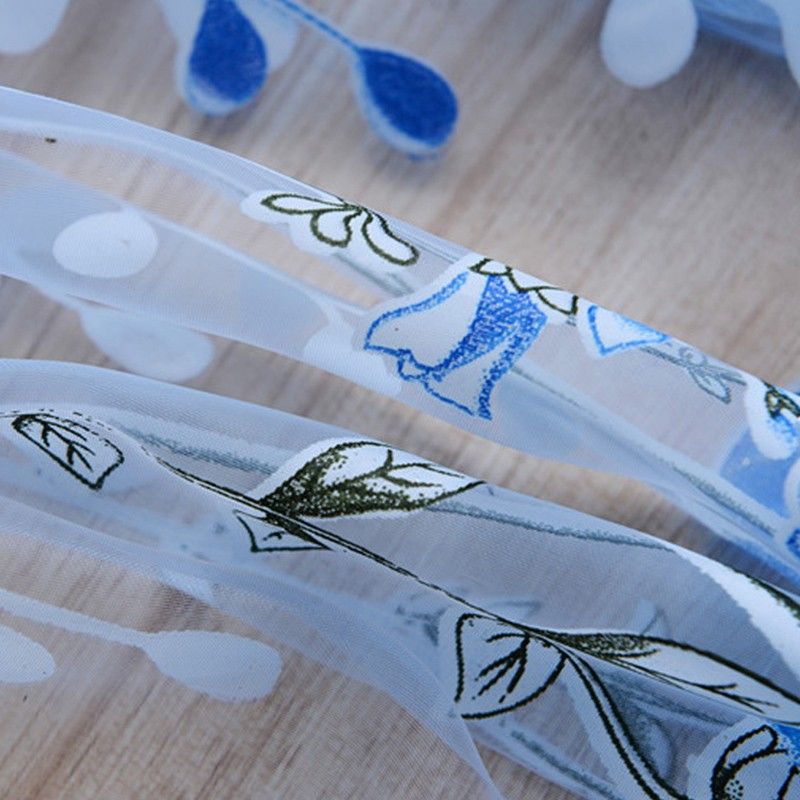 Tulip Flower Sheer Window Curtain Beads Tassel Door Scarf Drapes Valance &