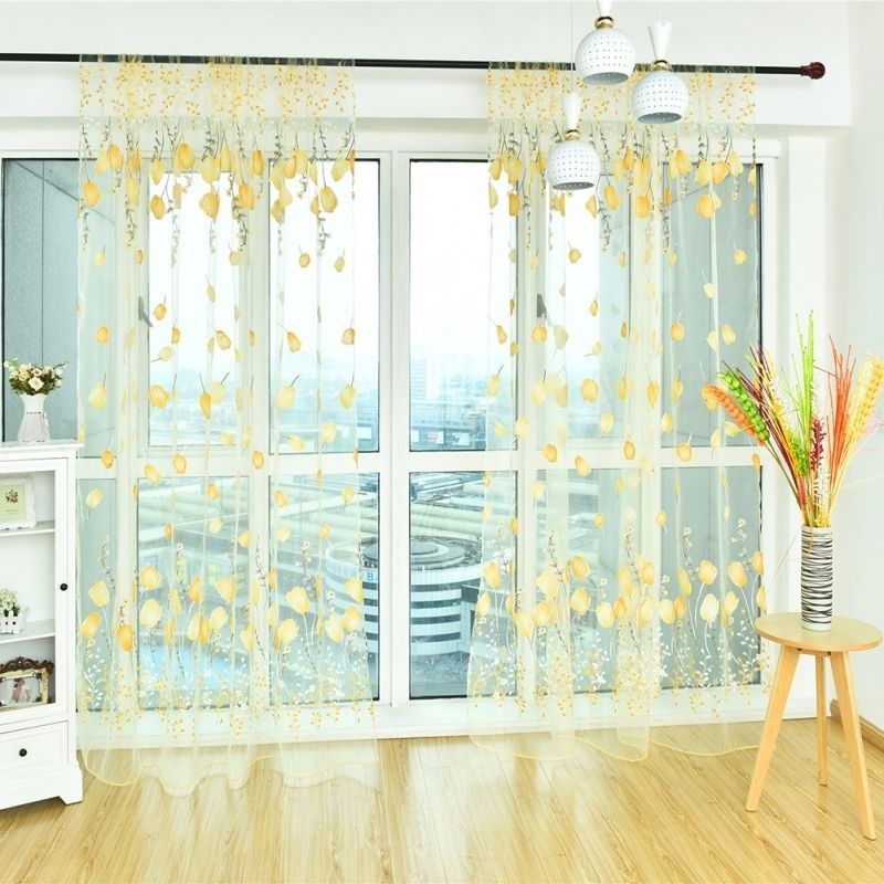 Tulip Flower Sheer Window Curtain Beads Tassel Door Scarf Drapes Valance &