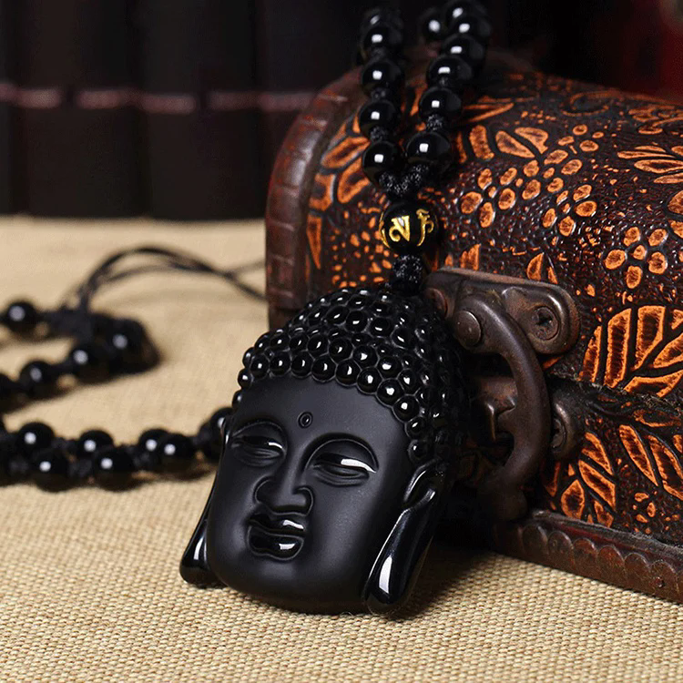 1pcGlass imitation obsidian wolf head dragon phoenix eight trigram pendant Ruyi elephant Guanyin Buddha necklace