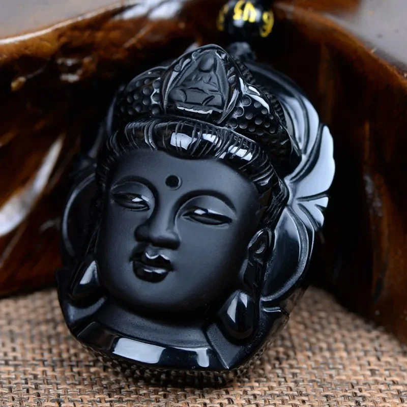 1pcGlass imitation obsidian wolf head dragon phoenix eight trigram pendant Ruyi elephant Guanyin Buddha necklace
