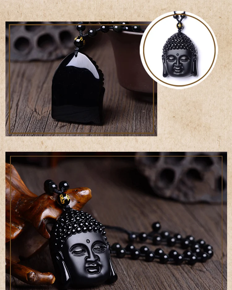 1pcGlass imitation obsidian wolf head dragon phoenix eight trigram pendant Ruyi elephant Guanyin Buddha necklace