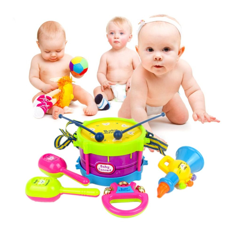 5pcs/set Baby Drum Set Baby Kids Roll Drum Musical Instruments Band Kit Educational Toy Gift Set for Children Musical Toys
