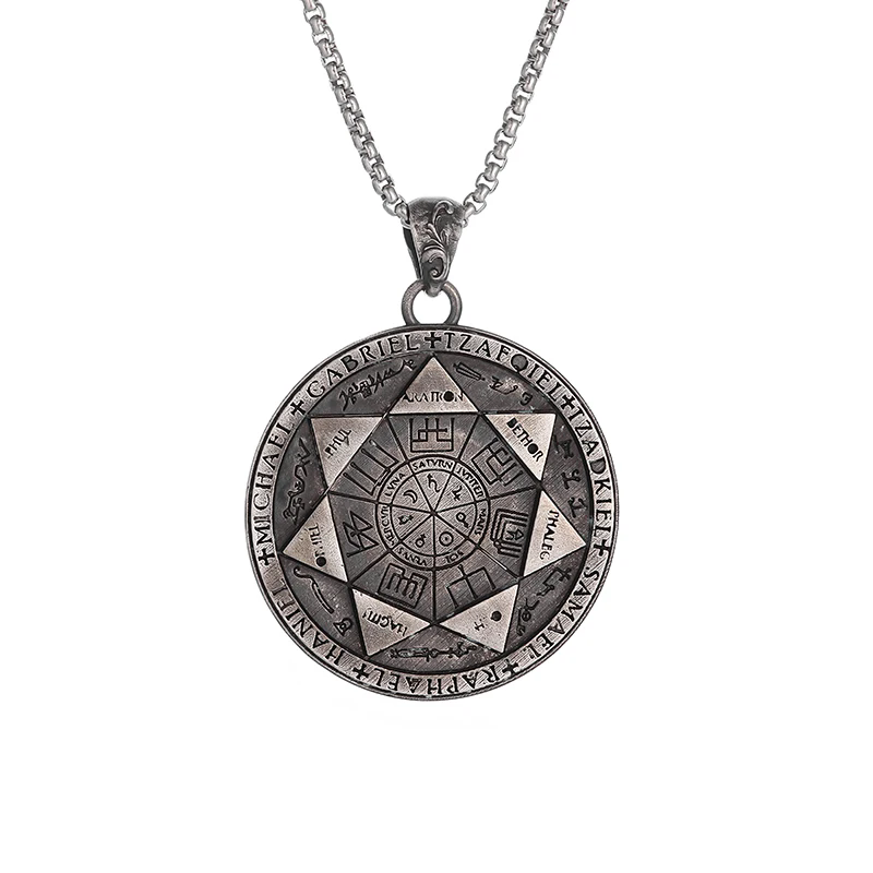 1pcRetro Seven Angels Magic Circle Solomon\'s Seal Necklace Pendant Personalized Men\'s Punk Lucky Amulet Jewelry