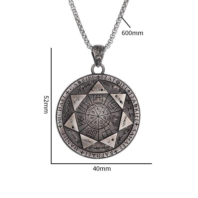 1pcRetro Seven Angels Magic Circle Solomon\'s Seal Necklace Pendant Personalized Men\'s Punk Lucky Amulet Jewelry