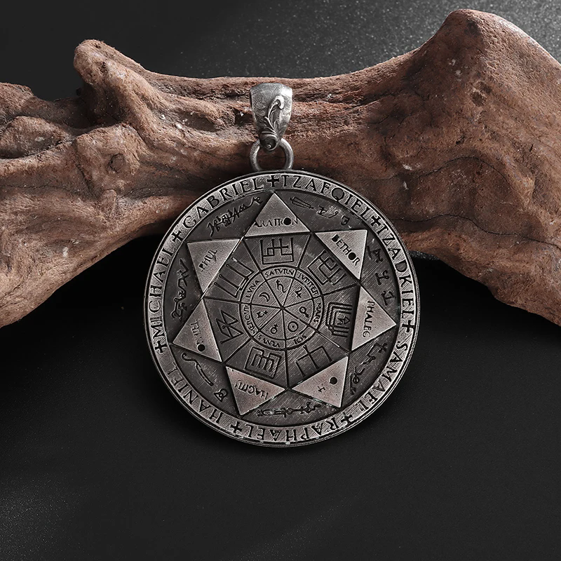 1pcRetro Seven Angels Magic Circle Solomon\'s Seal Necklace Pendant Personalized Men\'s Punk Lucky Amulet Jewelry