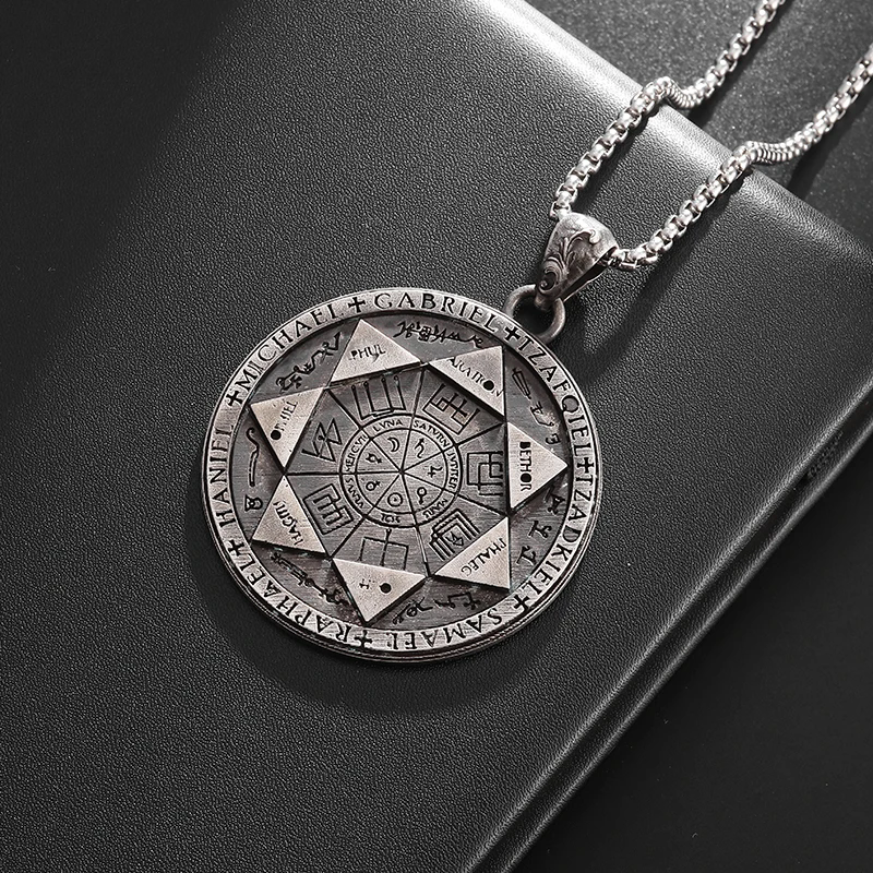 1pcRetro Seven Angels Magic Circle Solomon\'s Seal Necklace Pendant Personalized Men\'s Punk Lucky Amulet Jewelry