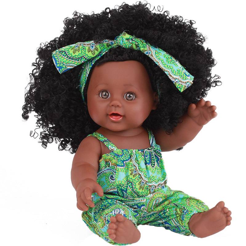 Toy simulation baby doll toy silicone material companion interactive game black doll  &