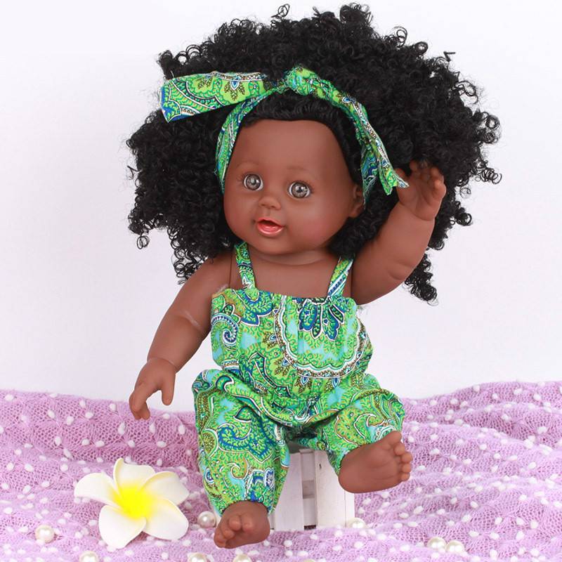 Toy simulation baby doll toy silicone material companion interactive game black doll  &