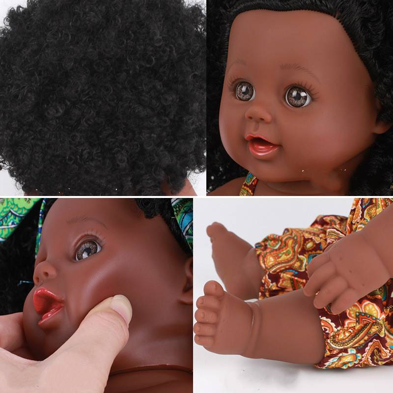 Toy simulation baby doll toy silicone material companion interactive game black doll  &