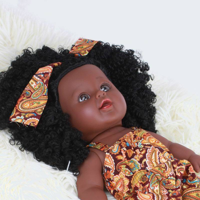 Toy simulation baby doll toy silicone material companion interactive game black doll  &