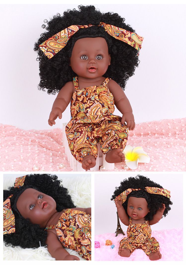 Toy simulation baby doll toy silicone material companion interactive game black doll  &