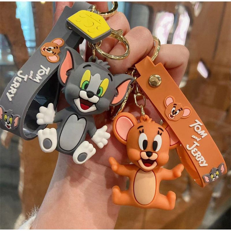 Tom and Jerry Anime Cartoon toys Doll Car Cute Key Chain Bag Pendant KeyChain Action Toy Figure Pendant Collectible kids Gifts C-364