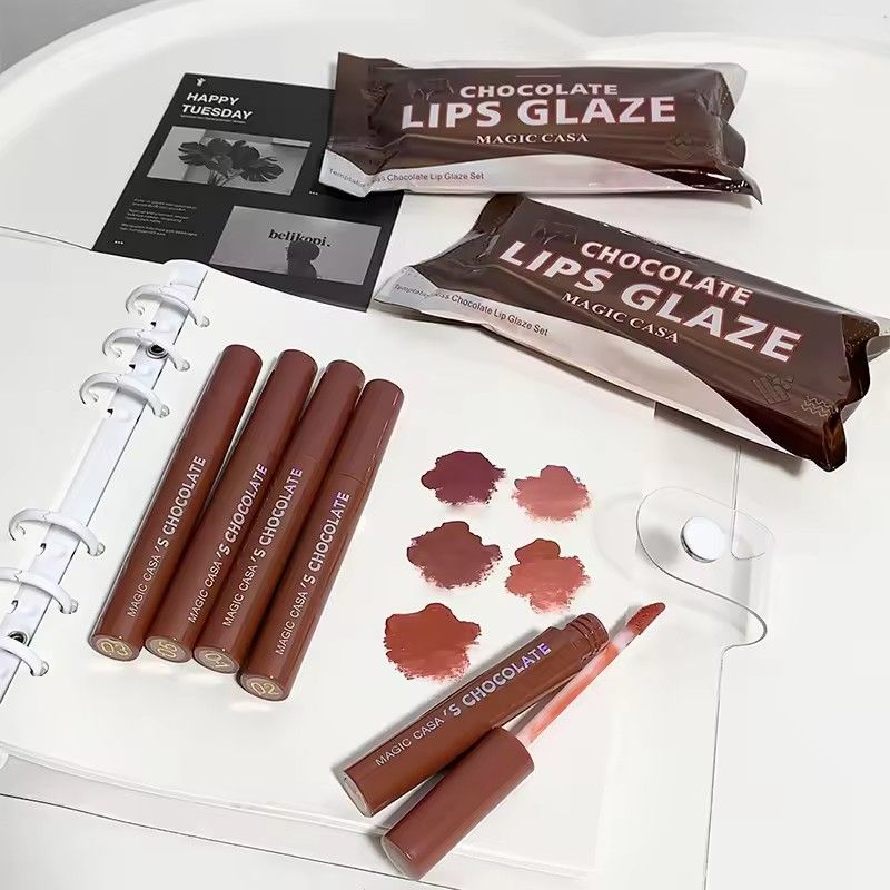 1pcChocolate five lip glaze set Mist matte lipstick girl student view 2