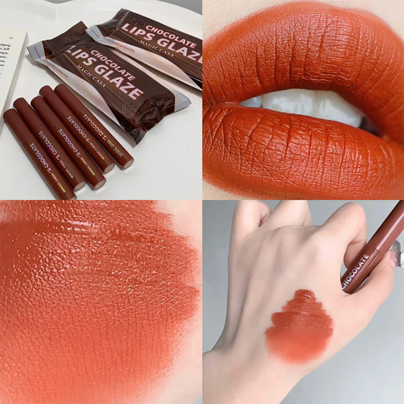 1pcChocolate five lip glaze set Mist matte lipstick girl student view 6