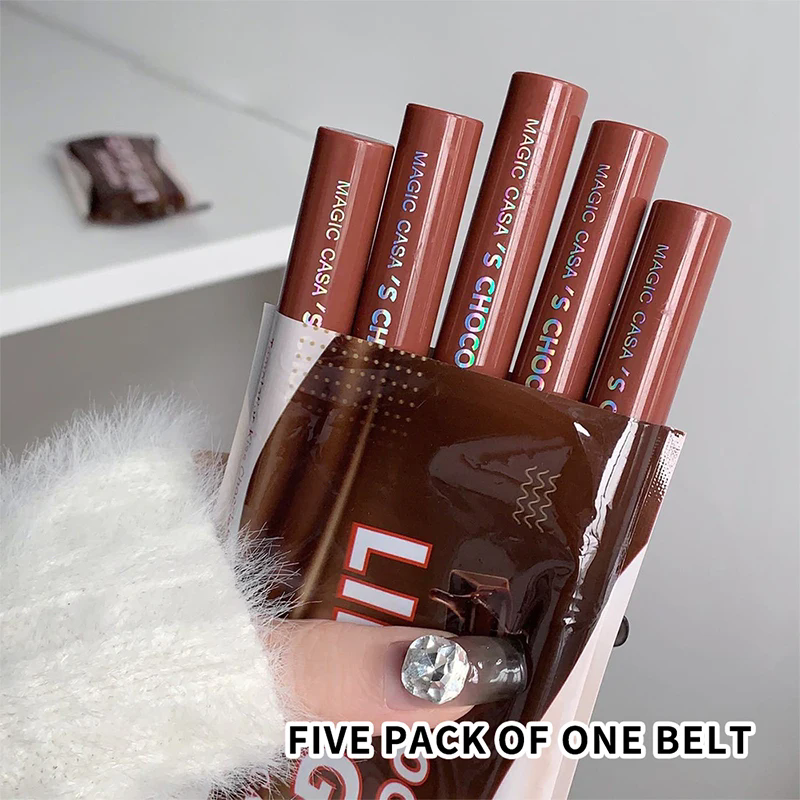 1pcChocolate five lip glaze set Mist matte lipstick girl student view 5