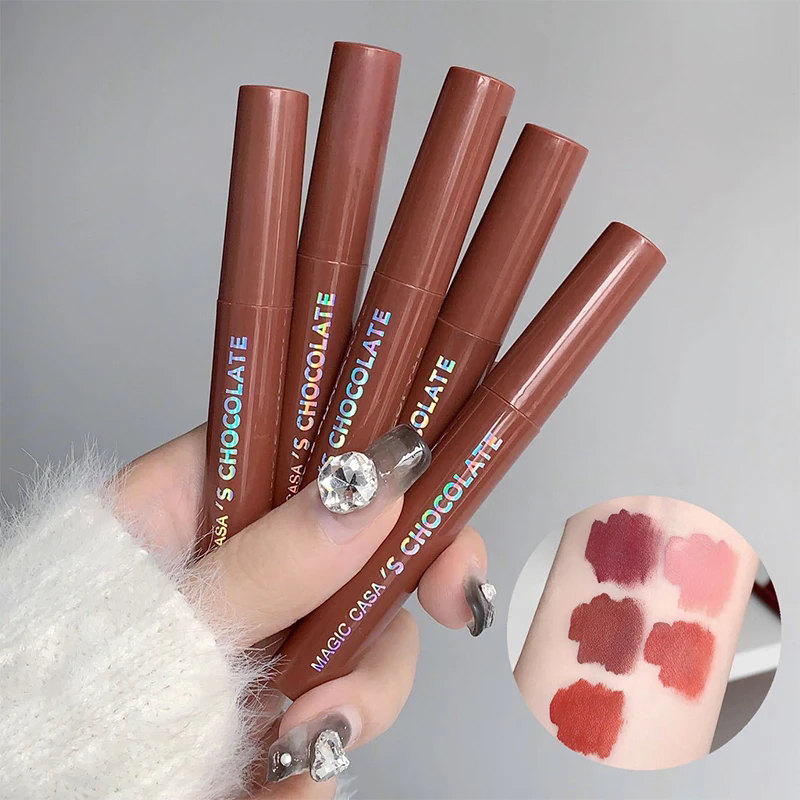 1pcChocolate five lip glaze set Mist matte lipstick girl student view 3