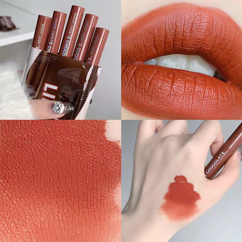 1pcChocolate five lip glaze set Mist matte lipstick girl student view 8