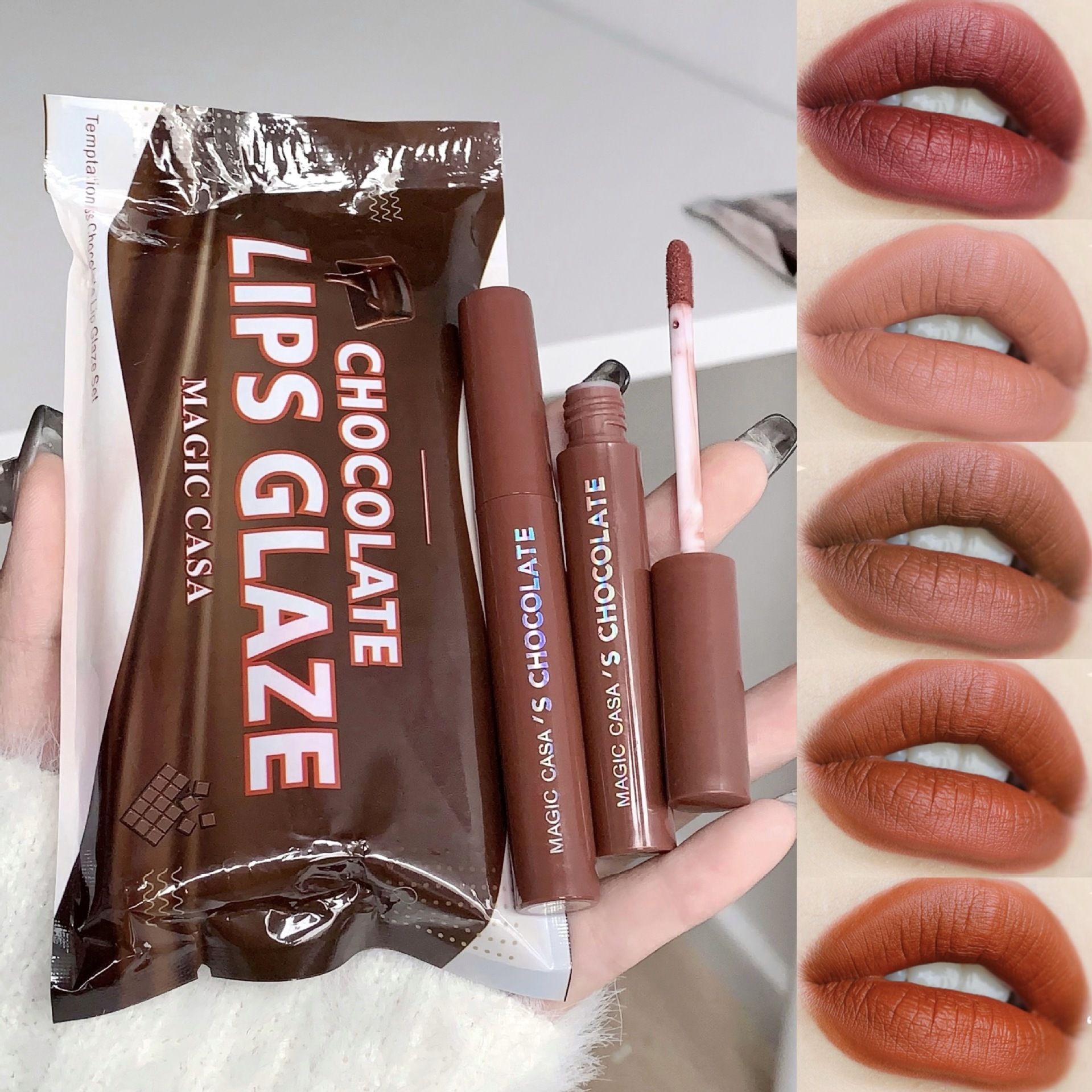 1pcChocolate five lip glaze set Mist matte lipstick girl student