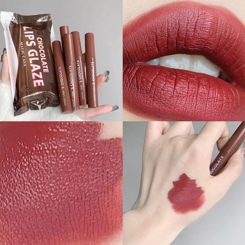 1pcChocolate five lip glaze set Mist matte lipstick girl student view 10