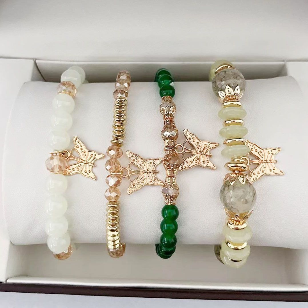 4pcs String Bead Lady Bracelet New Fashion Style Hand Chain Bracelet Set Four-piece Butterfly Bracelet Trendy Hand Jewelry Gift