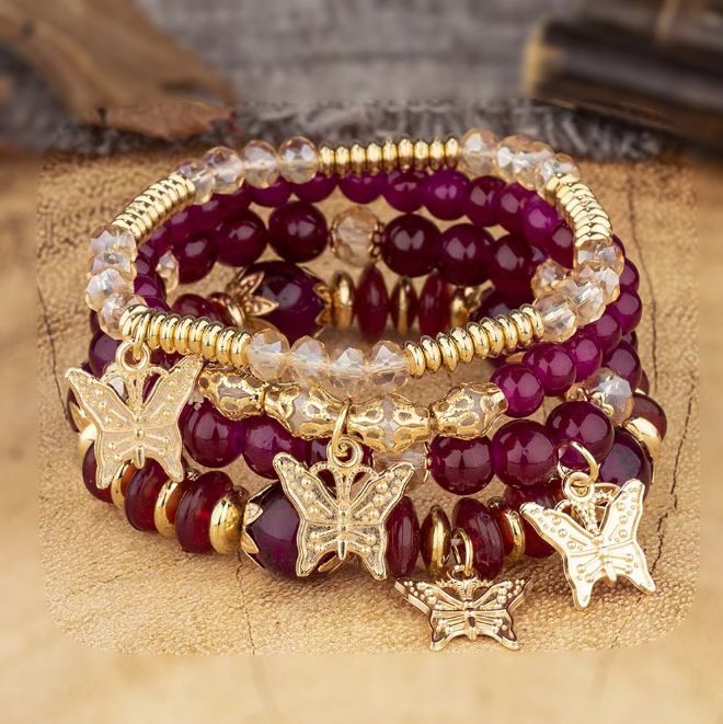 4pcs String Bead Lady Bracelet New Fashion Style Hand Chain Bracelet Set Four-piece Butterfly Bracelet Trendy Hand Jewelry Gift