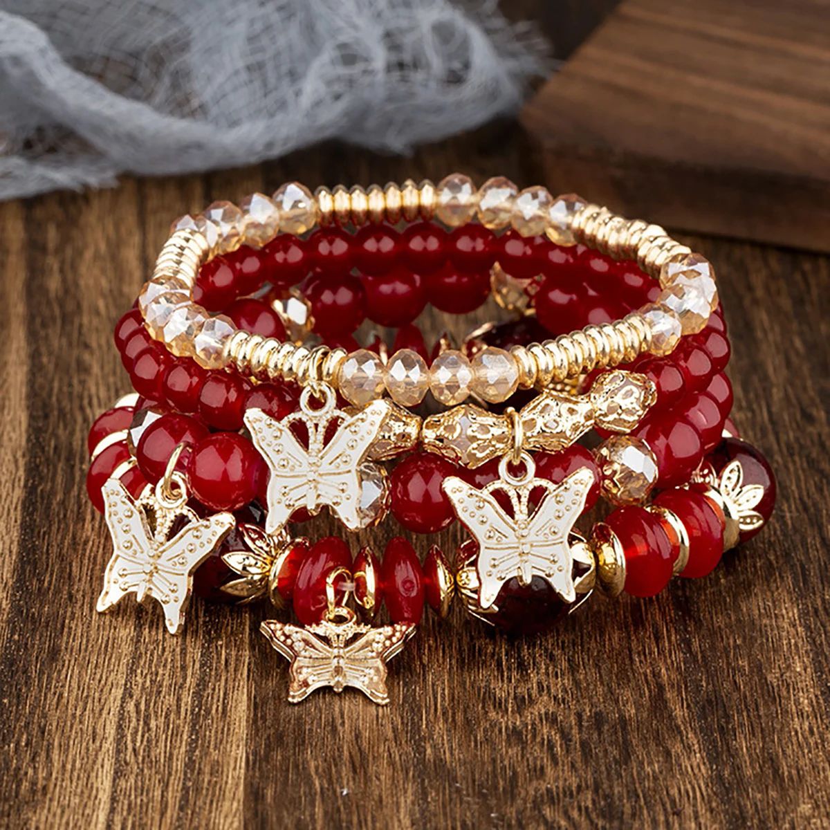 4pcs String Bead Lady Bracelet New Fashion Style Hand Chain Bracelet Set Four-piece Butterfly Bracelet Trendy Hand Jewelry Gift