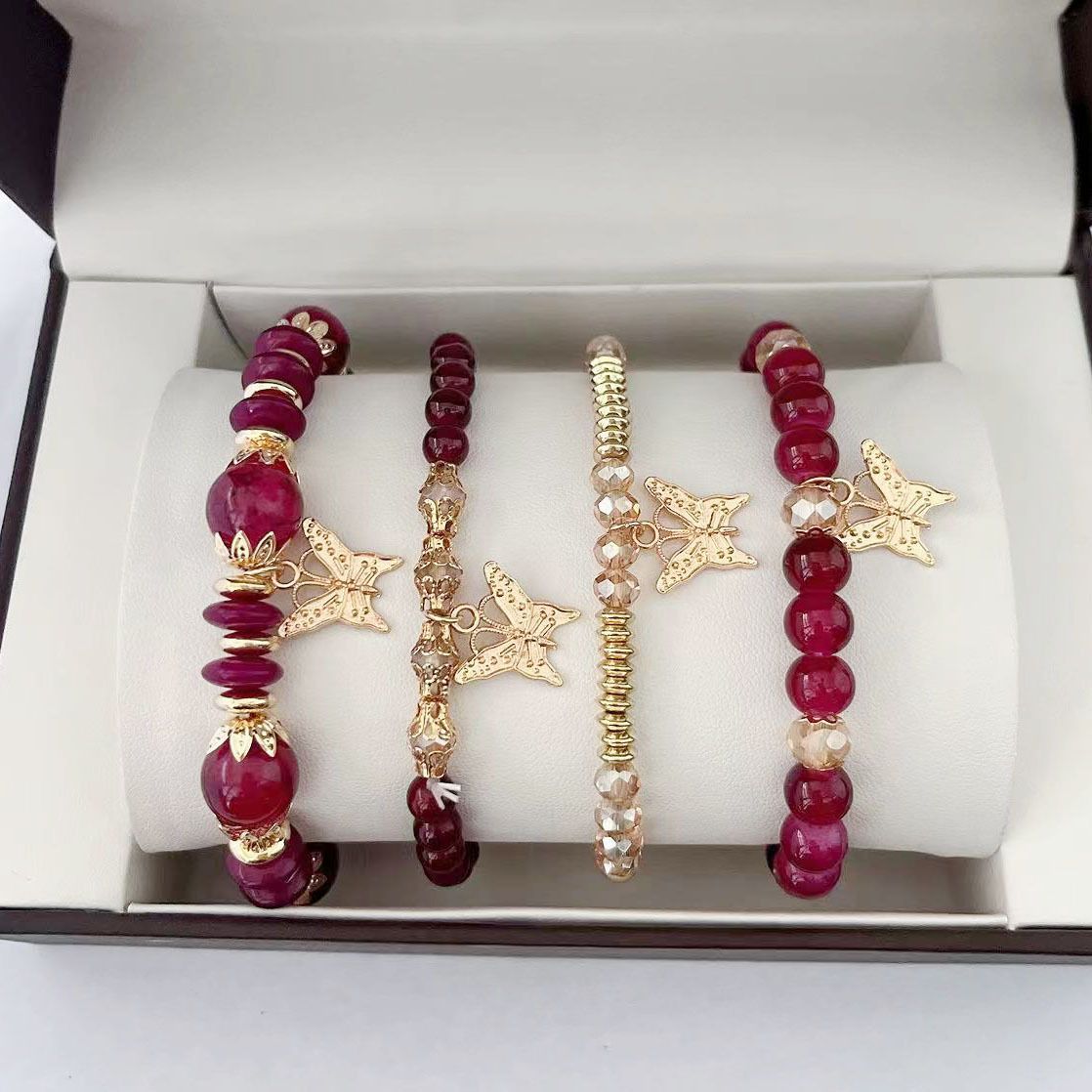 4pcs String Bead Lady Bracelet New Fashion Style Hand Chain Bracelet Set Four-piece Butterfly Bracelet Trendy Hand Jewelry Gift