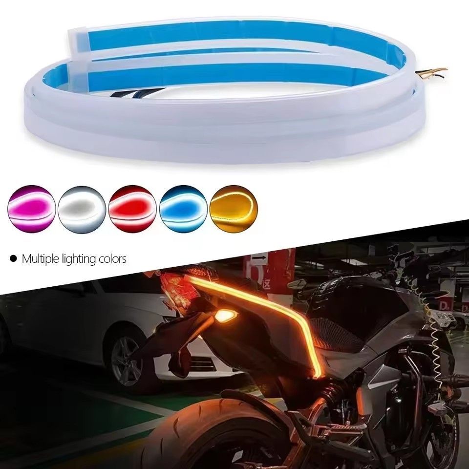 1pc 60CM LED DRL Car Daytime Running Light Flexible Waterproof Strip Auto Headlights White Turn Signal Yellow Brake Flow Lights 12V