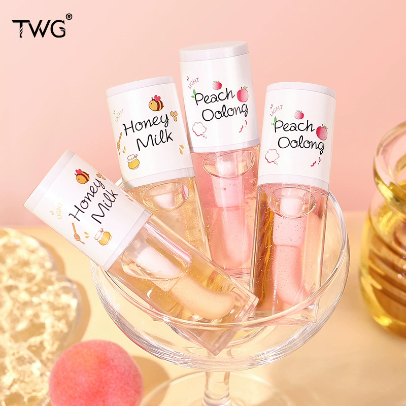 Honey Peach Tinted Lip Oil Lip Enhancer Serum Long Lasting Non-stick Moisturizes Vitamin E Lip Beauty Lip Care Serum B2-859