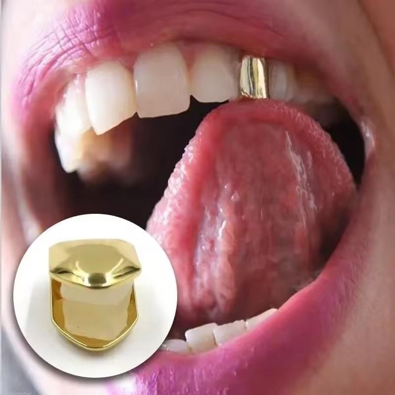 1pc Single Tooth Caps Hip Hop Rapper Single Shackle Teeth Cap Top Bottom Dental Braces Hollow Out Metal Tooth Jewelry SP-37