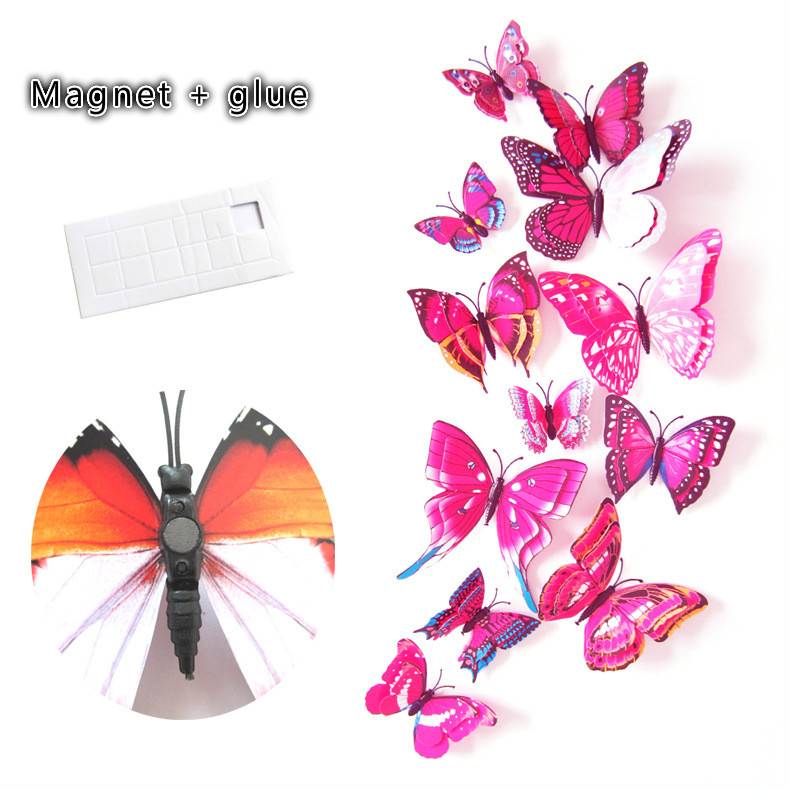 12Pcs 3D Double layer Butterfly Wall Sticker on the wall for Home Decor DIY Butterflies Fridge Magnet stickers Room Decoration D4-6