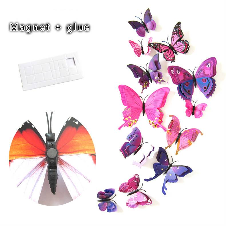 12Pcs 3D Double layer Butterfly Wall Sticker on the wall for Home Decor DIY Butterflies Fridge Magnet stickers Room Decoration D4-6