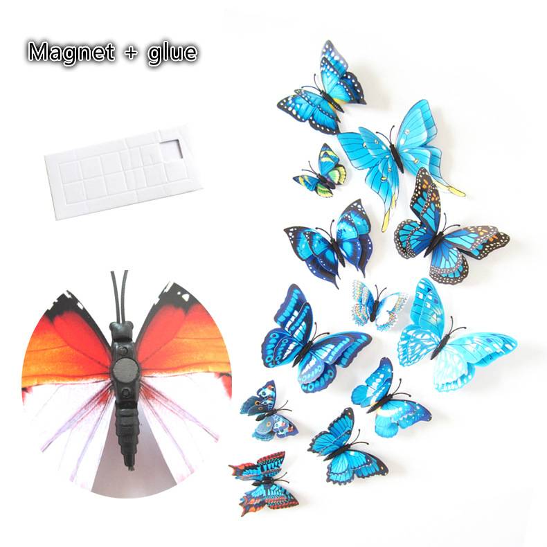 12Pcs 3D Double layer Butterfly Wall Sticker on the wall for Home Decor DIY Butterflies Fridge Magnet stickers Room Decoration D4-6
