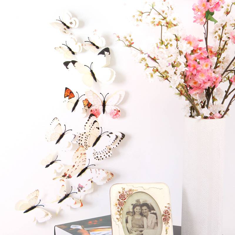 12Pcs 3D Double layer Butterfly Wall Sticker on the wall for Home Decor DIY Butterflies Fridge Magnet stickers Room Decoration D4-6