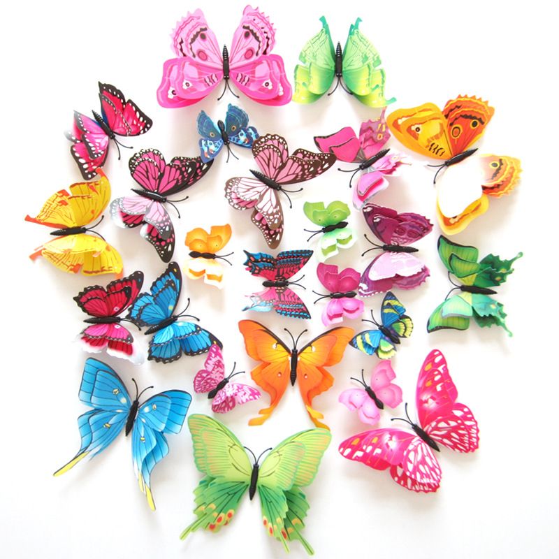 12Pcs 3D Double layer Butterfly Wall Sticker on the wall for Home Decor DIY Butterflies Fridge Magnet stickers Room Decoration D4-6