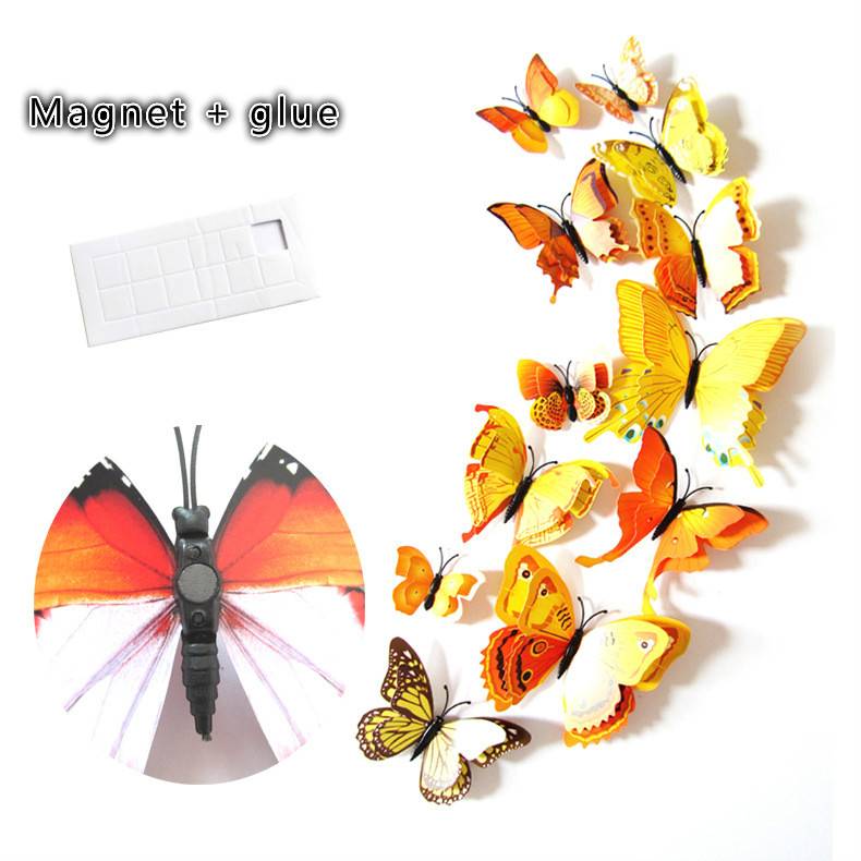 12Pcs 3D Double layer Butterfly Wall Sticker on the wall for Home Decor DIY Butterflies Fridge Magnet stickers Room Decoration D4-6