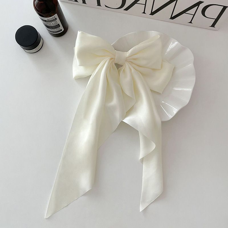 Elegant Bow Ribbon Hair Clip Fashion Simple Solid Satin Spring Clip Hair Pin Retro Headband with Clips Girls Hair Accessories C-320