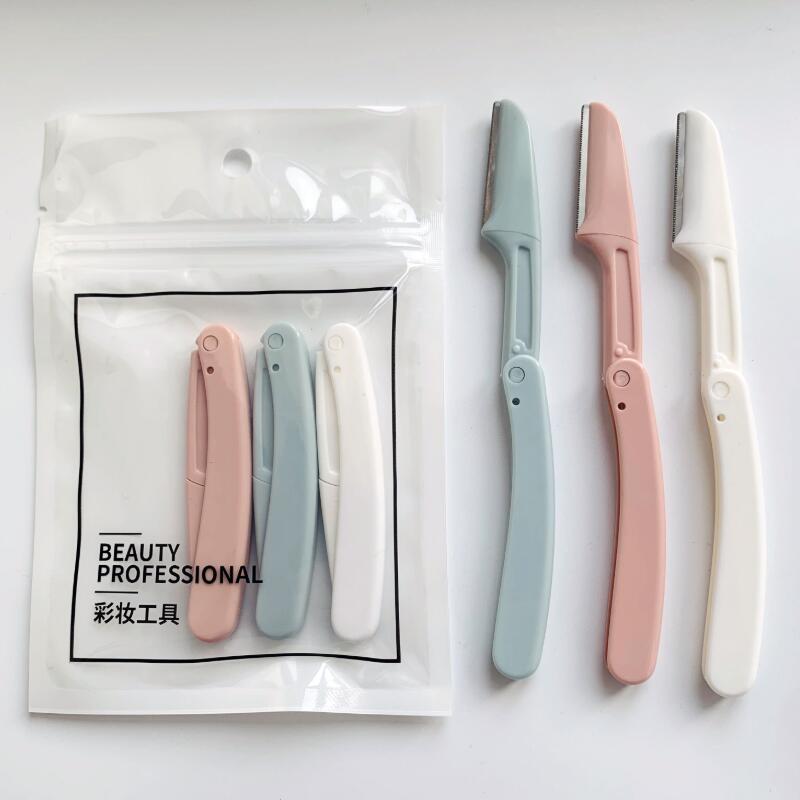 3Pcs/set Portable Eyebrow Trimmer Foldable Hair Remover Set Women Face Razor Eyebrow Trimmers Blades Shaver Beauty tools & B2-642