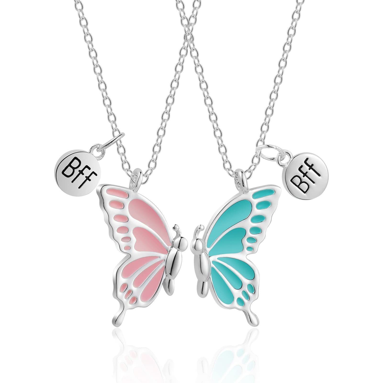 Best Friend Butterfly Necklaces BFF Friendship Necklace for 2 Girls Lover Couple Necklace Long Distance Birthday Gifts A-1787