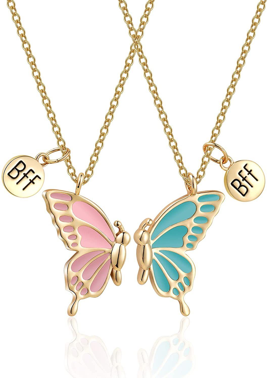 Best Friend Butterfly Necklaces BFF Friendship Necklace for 2 Girls Lover Couple Necklace Long Distance Birthday Gifts A-1787